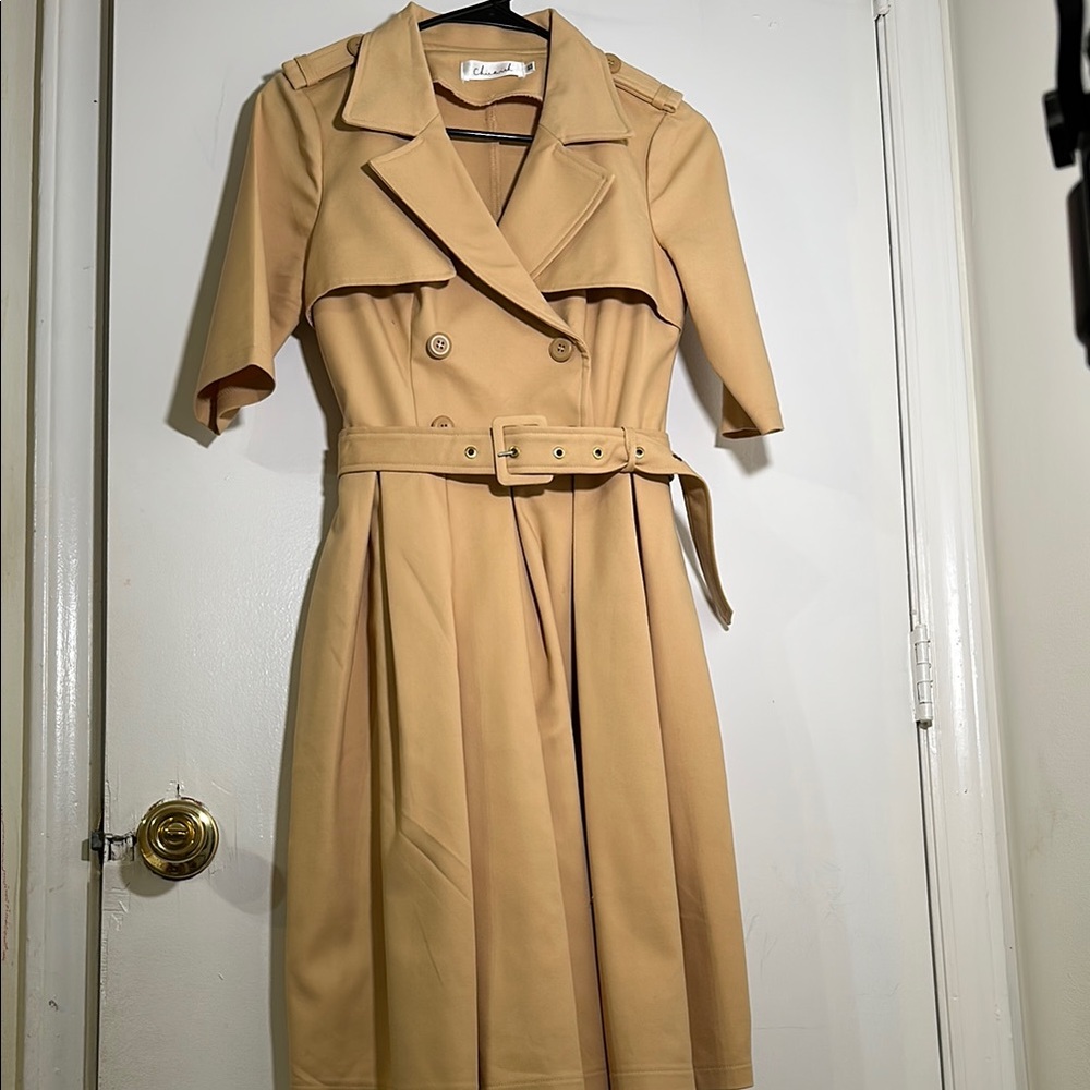 Chicwish Tan A-Line Dress with Notched Collar